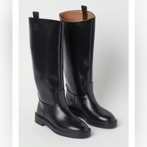 H&M black knee high faux leather riding boots
